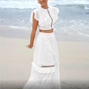 SHEIN White Eyelet Maxi Skirt Set